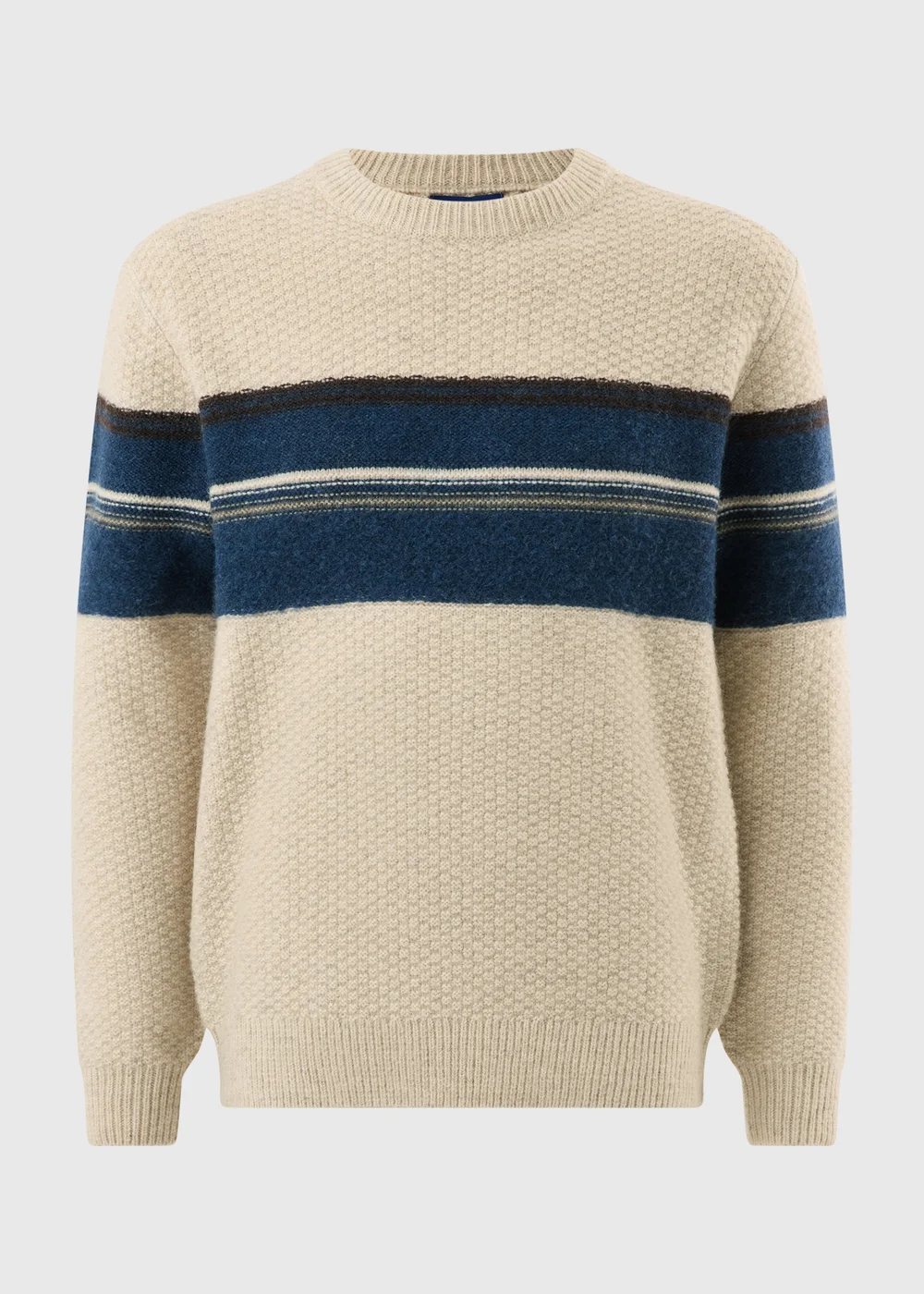 Cream Striped Crew Neck Knit Jumper - S Image 2
