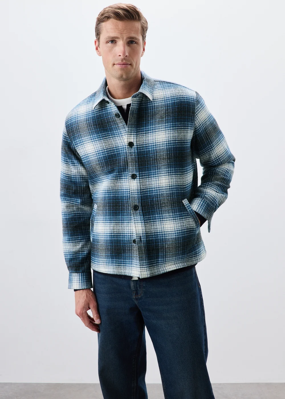 Navy Check Quilted Shacket - S Image 1