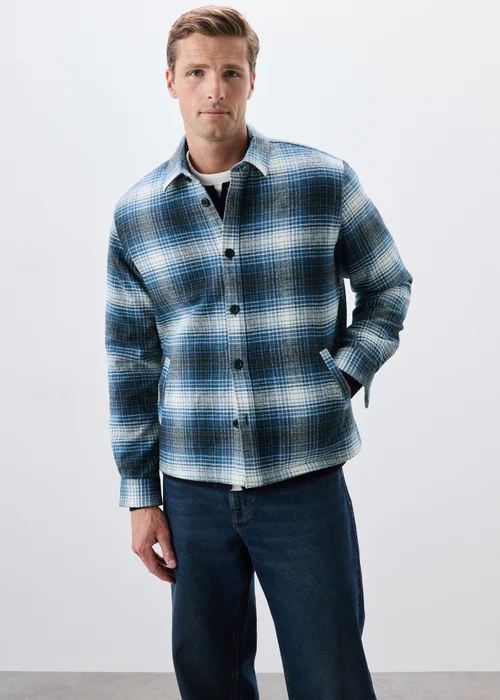 Navy Check Quilted Shacket - S Image 1