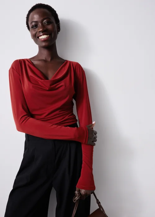 Red Cowl Neck Top - 8 Image 1