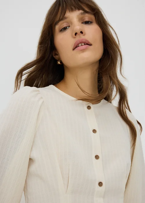 Cream Cinched Button Through Blouse - 8 Image 3