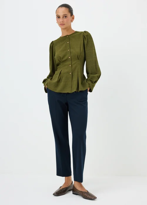 Khaki Cinched Button Through Blouse - 20 Image 1