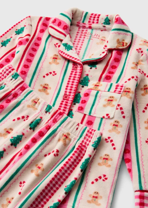 Girls Cream Striped Gingerbread Christmas Pyjamas (1-13yrs) - 1-1.5 Yrs Image 2