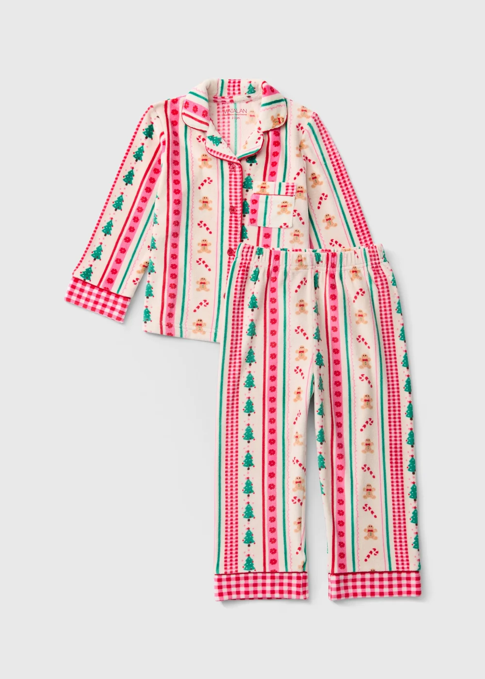 Girls Cream Striped Gingerbread Christmas Pyjamas (1-13yrs) - 1-1.5 Yrs Image 1