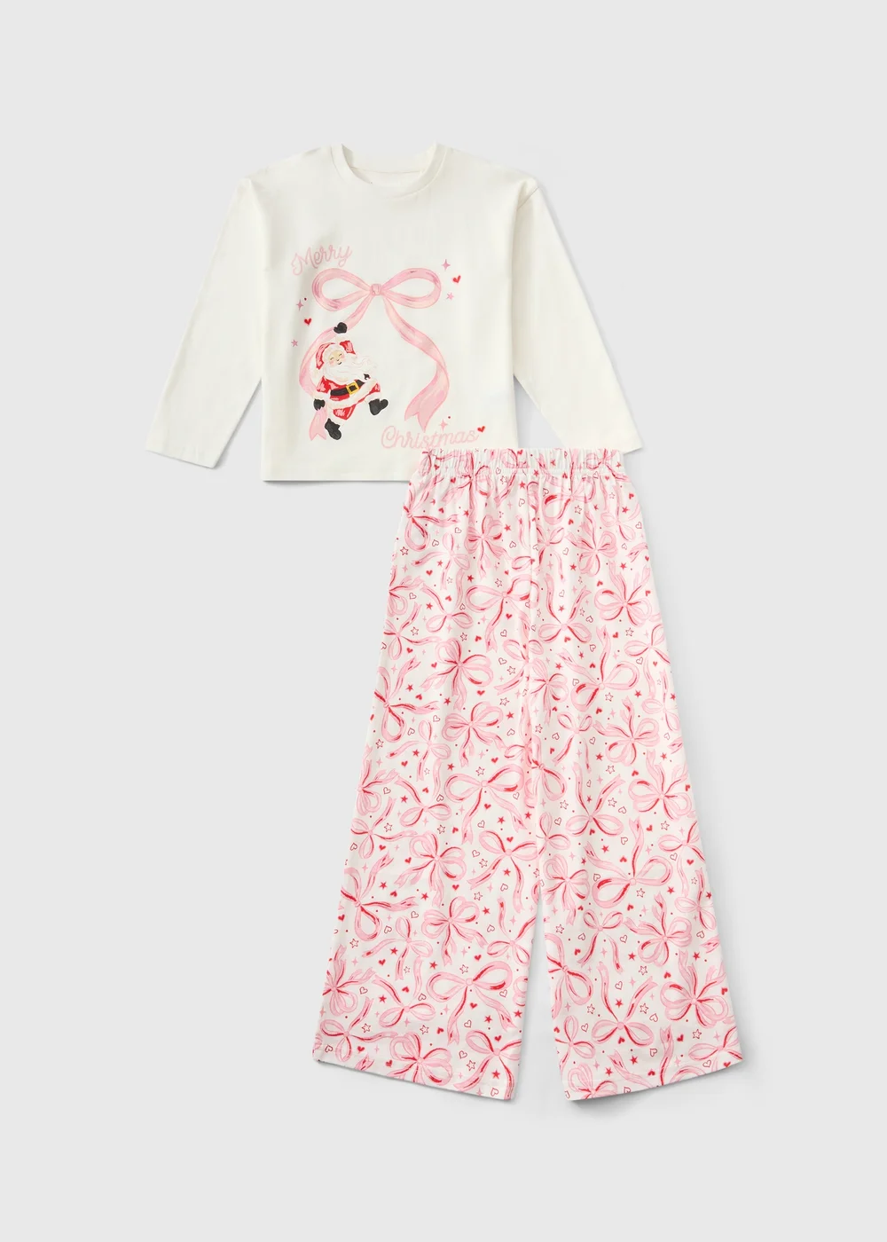 Girls Pink Santa Bow Pyjamas (4-13 yrs) - 4 Yrs Image 1