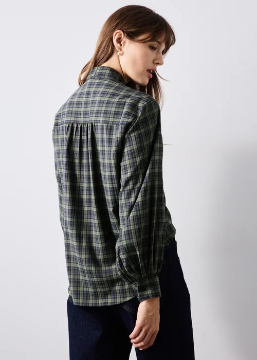 Navy Check Tie Neck Detail Shirt - 8 Image 2