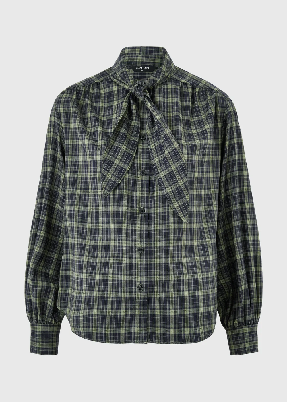 Navy Check Tie Neck Detail Shirt - 8 Image 5