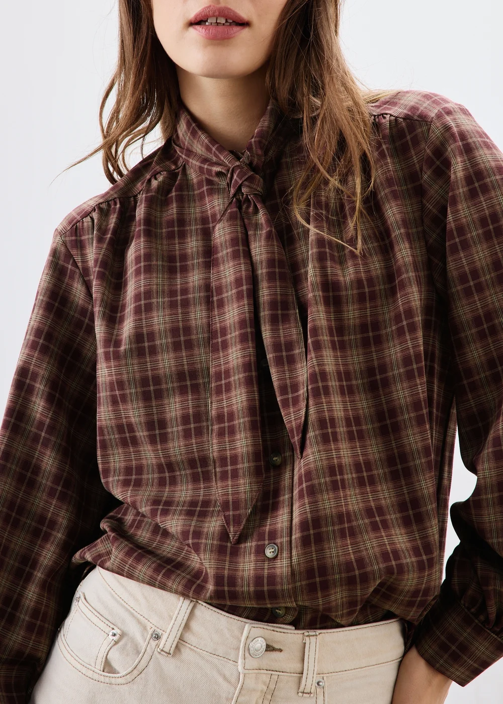 Red Checked Neck Detail Shirt - 8 Image 3