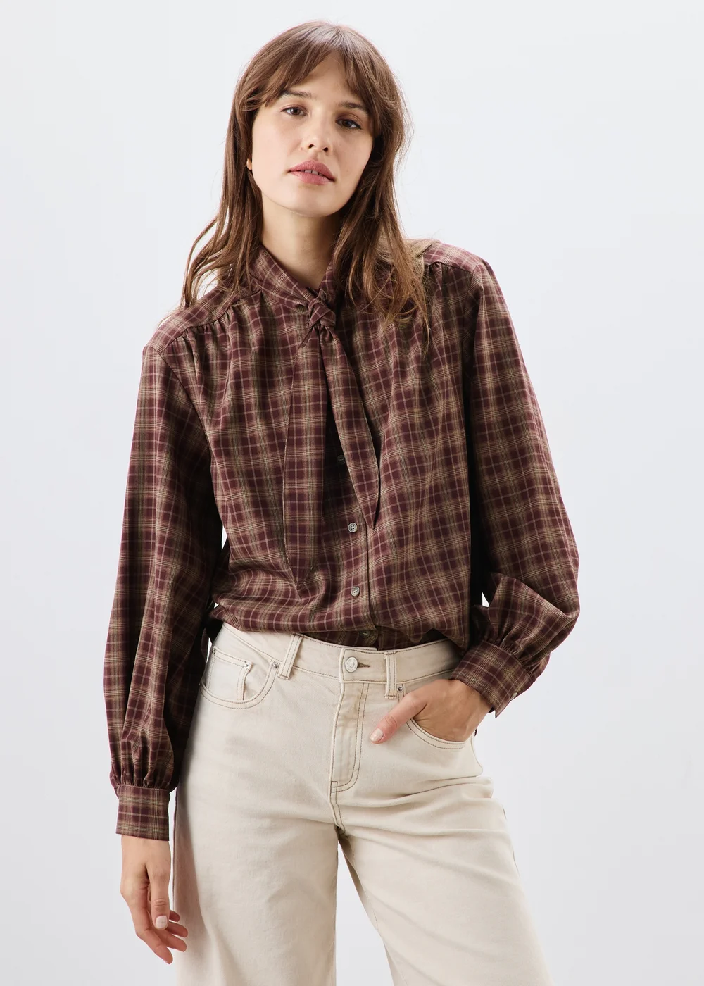 Red Checked Neck Detail Shirt - 8 Image 1