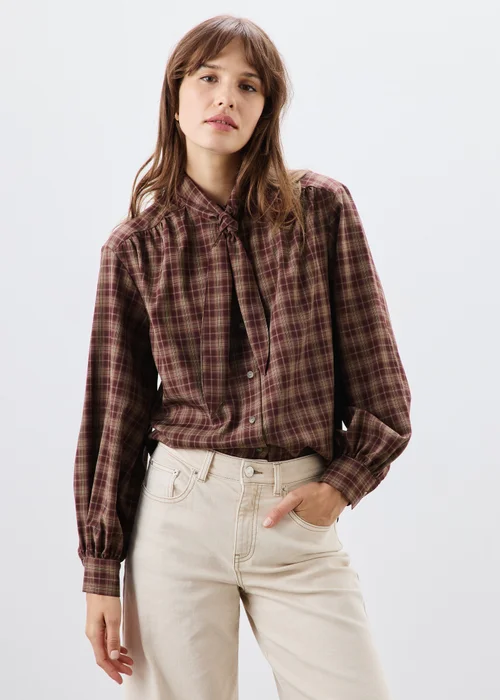 Red Checked Neck Detail Shirt - 8 Image 1