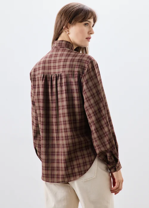 Red Checked Neck Detail Shirt - 8 Image 2