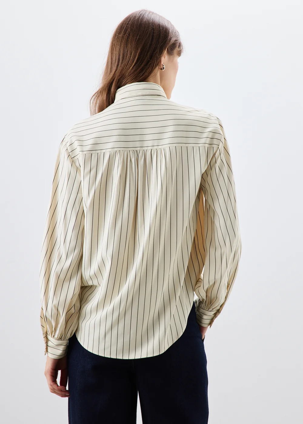 Cream Stripe Neck Detail Blouse - 8 Image 2