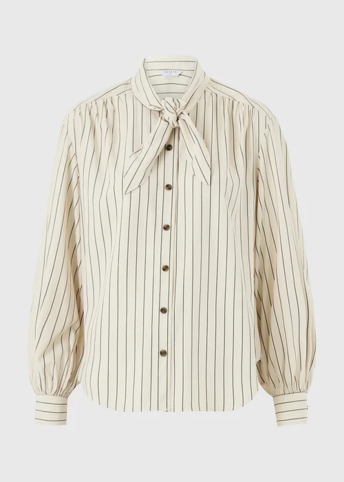 Cream Stripe Neck Detail Blouse - 8 Image 4