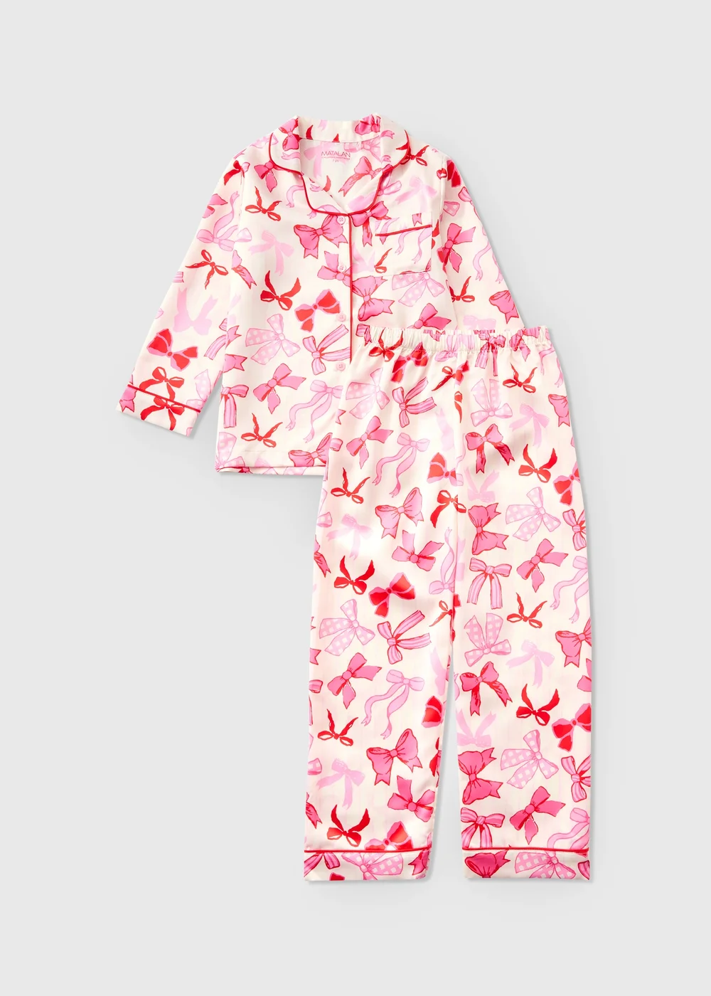Girls Red/Pink Satin Bow Pyjamas (4-13 yrs) - 6 Yrs Image 1