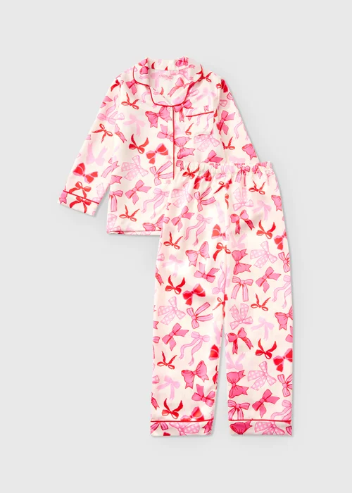 Girls Red/Pink Satin Bow Pyjamas (4-13 yrs) - 6 Yrs Image 1