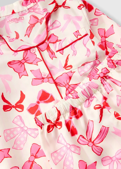 Girls Red/Pink Satin Bow Pyjamas (4-13 yrs) - 6 Yrs Image 2