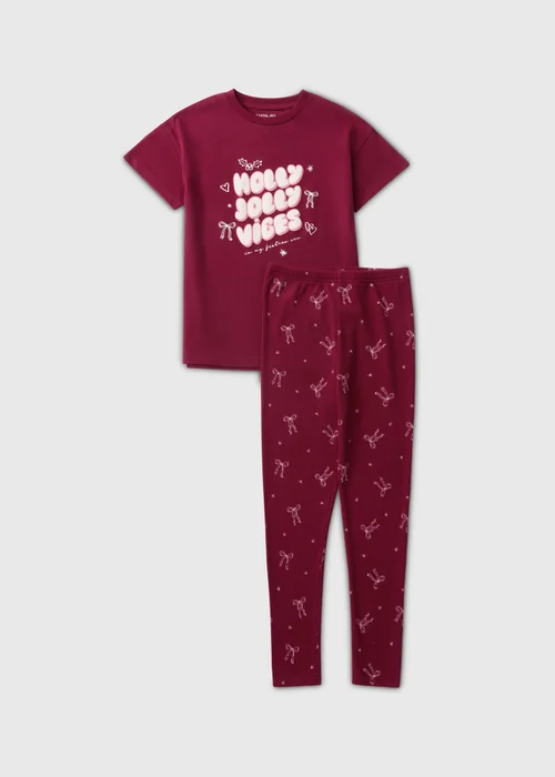 Burgundy Holly Jolly Christmas Pyjamas (7-13yrs) - 7 Yrs Image 1