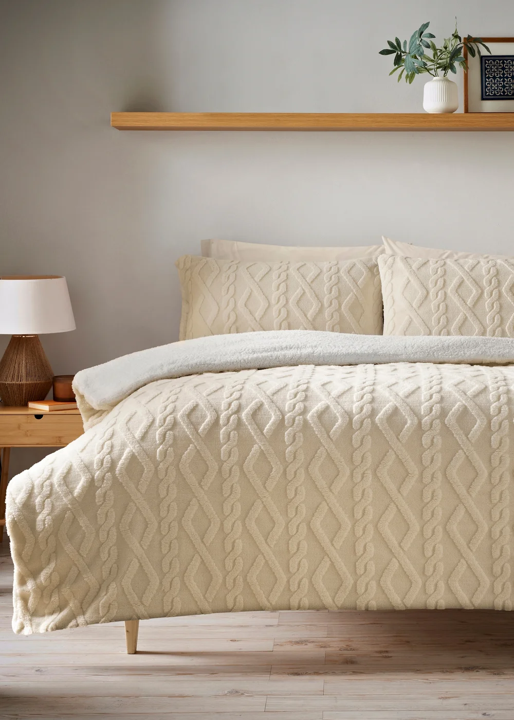Cream Cable Knit Duvet Set - Double Image 1