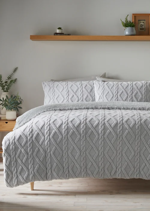 Grey Cable Knit Duvet Set - Double Image 1