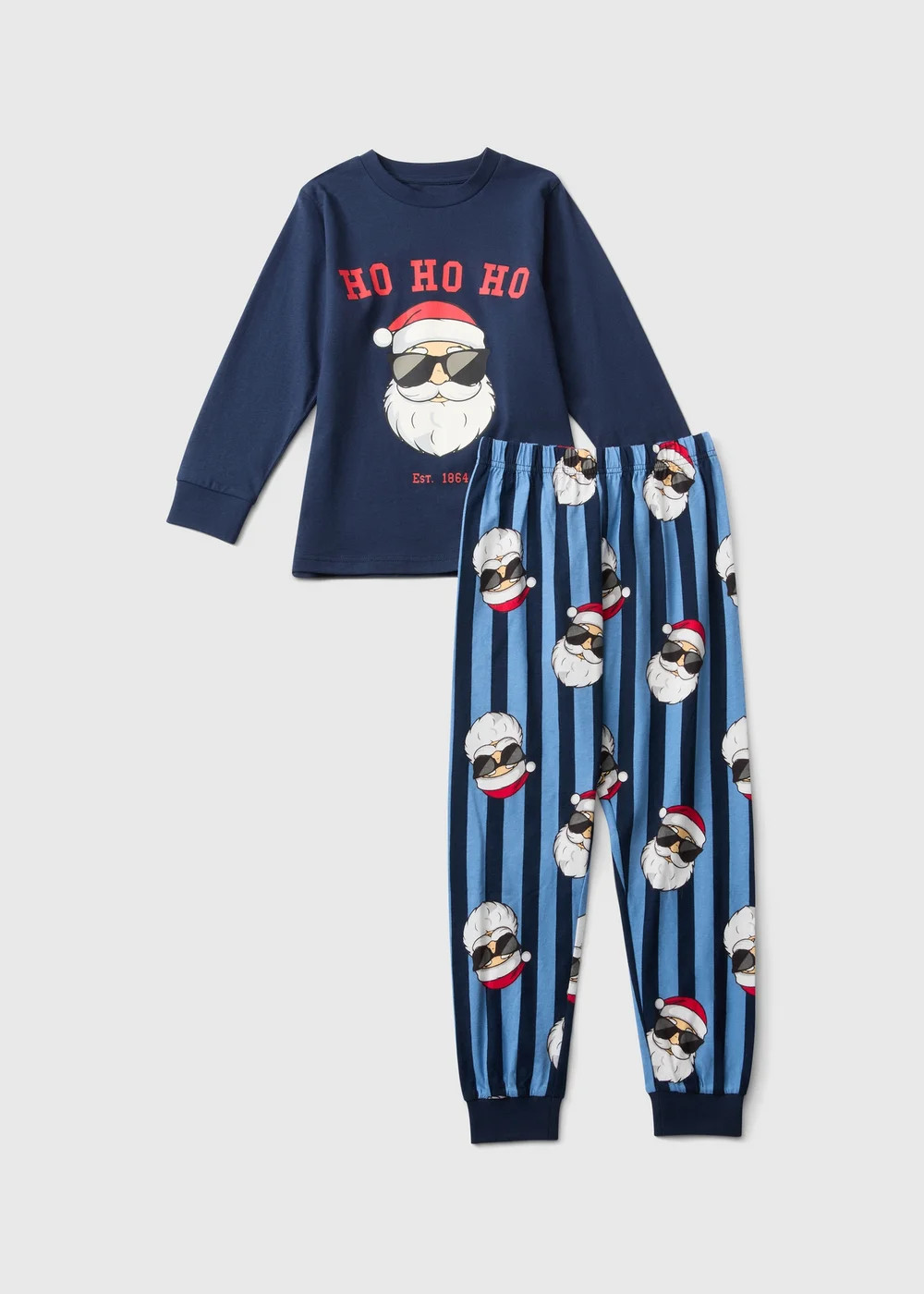 Boys Navy Striped Santa Christmas Pyjamas (7-13yrs) - 7 Yrs Image 1