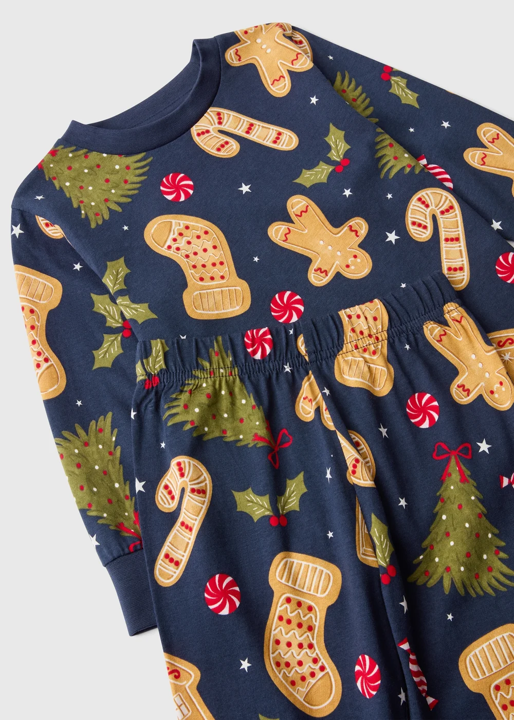 Kids Navy Gingerbread Matching Family Christmas Pyjamas (1-13yrs) - 1-1.5 Yrs Image 2
