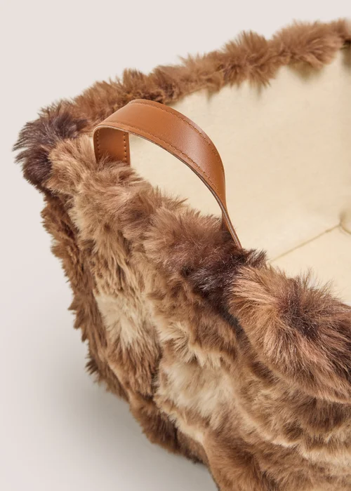 Chocolate Faux Fur Storage Basket Image 2