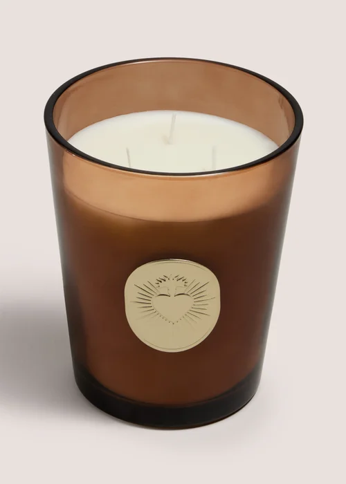 Large Amber Heart Candle Image 1
