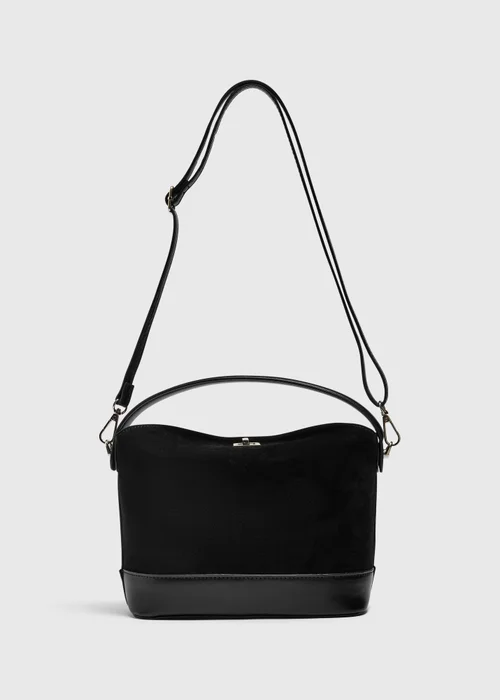 Black Suede Twist Lock Crossbody Bag - One Size Image 1