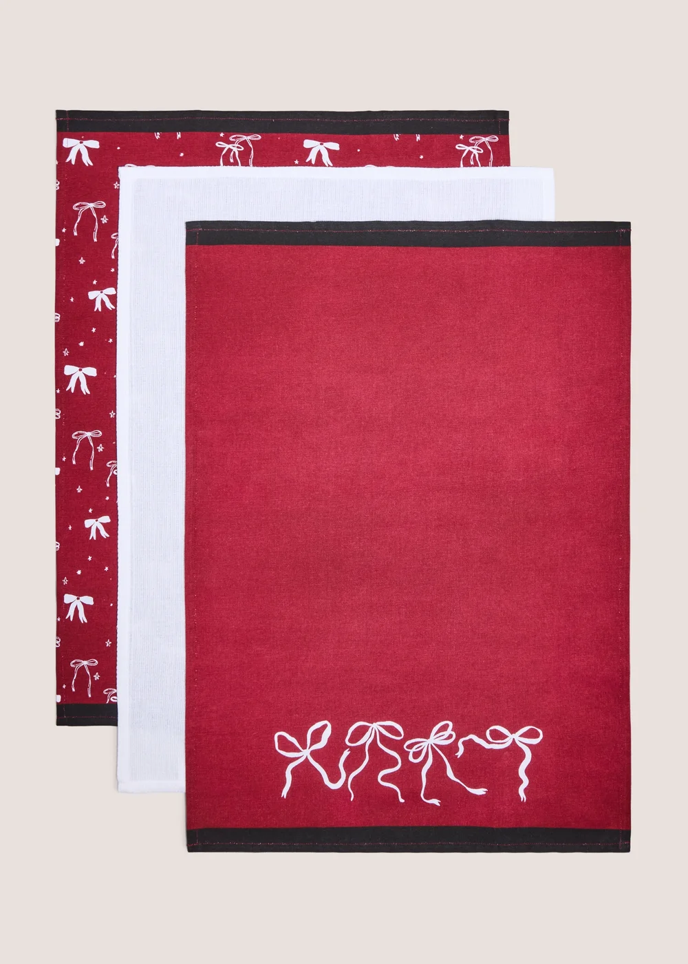 3 Pack Red Bow Tea Towels Image 1