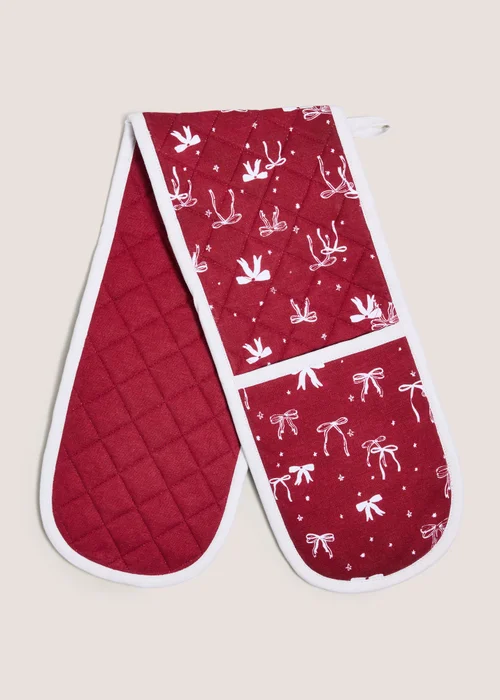 Burgundy Bow Oven Gloves Image 1