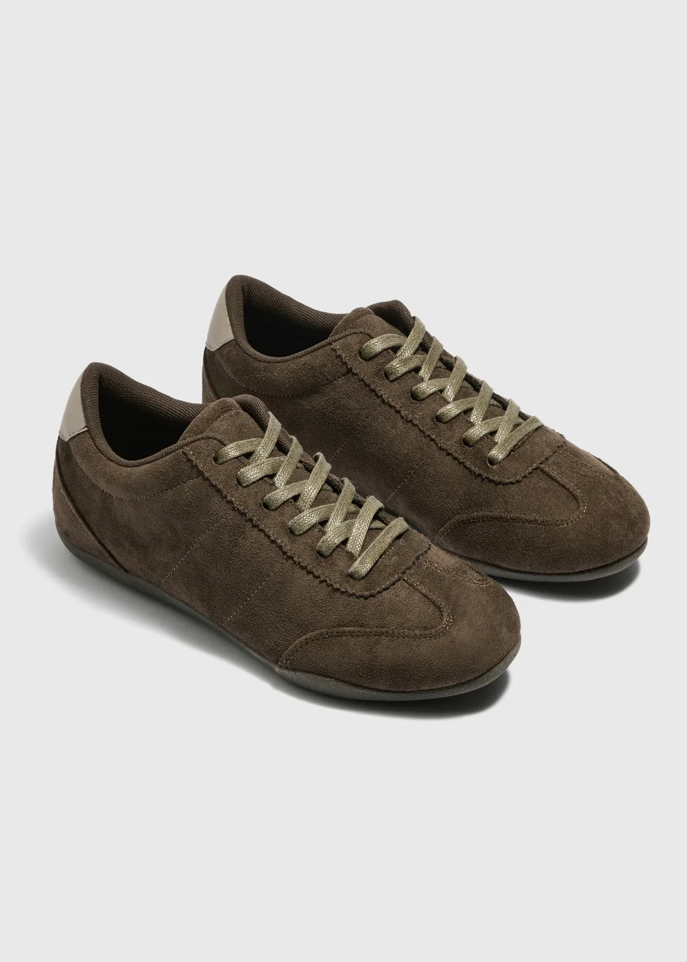 Khaki Slim Retro Trainers - 3 Image 1