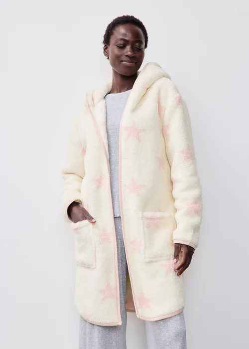 Cream Star Print Fleece Cardigan - XS Image 1