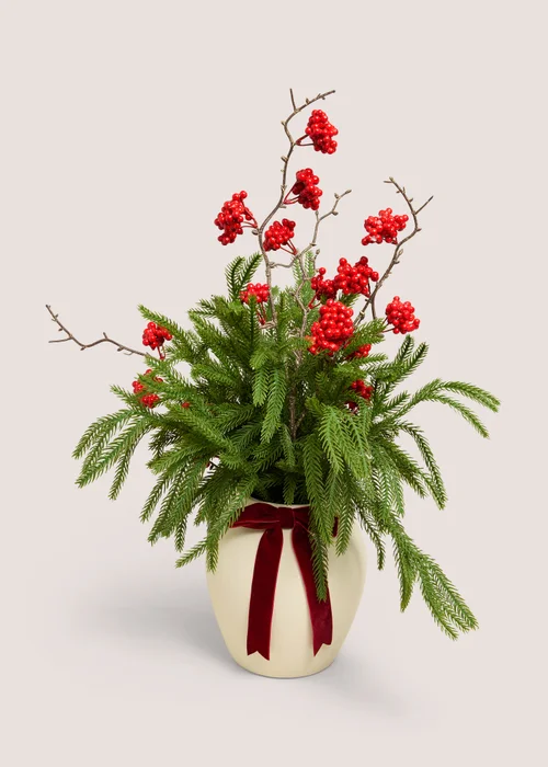 Red Potted Faux Spruce Image 1