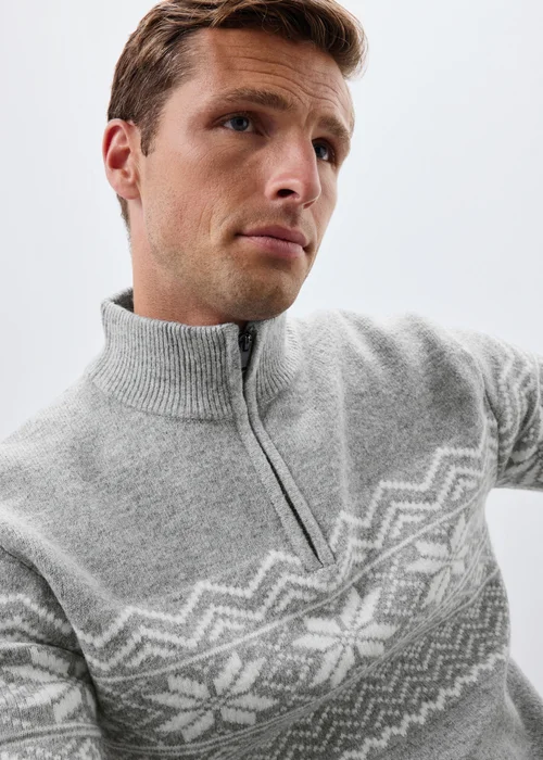 Grey Quarter Zip Christmas Jumper - S Image 3