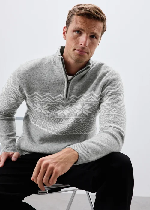 Grey Quarter Zip Christmas Jumper - S Image 1