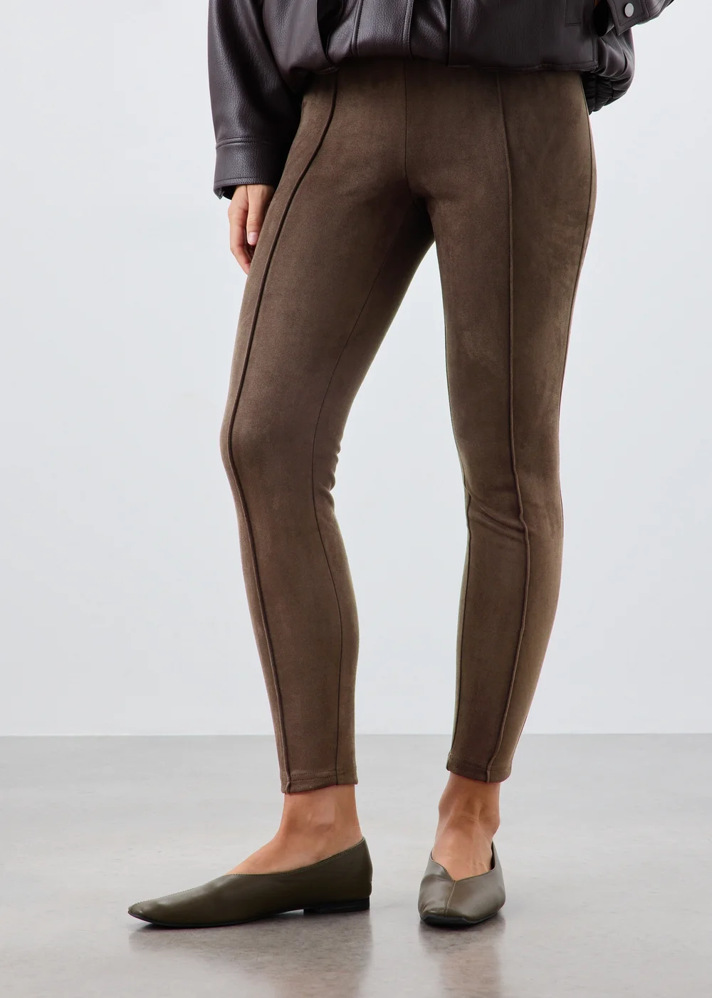 Chocolate Faux Suede Leggings - 8 Image 2