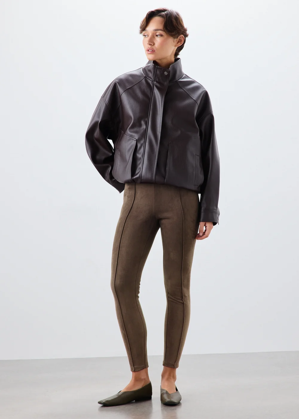 Chocolate Faux Suede Leggings - 8 Image 1