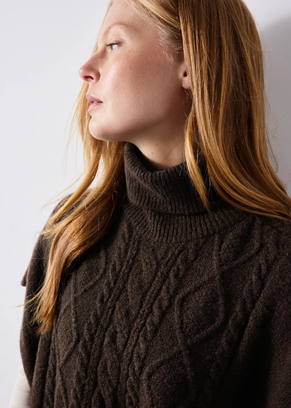 Brown Cable Knit Poncho - One Size Image 3