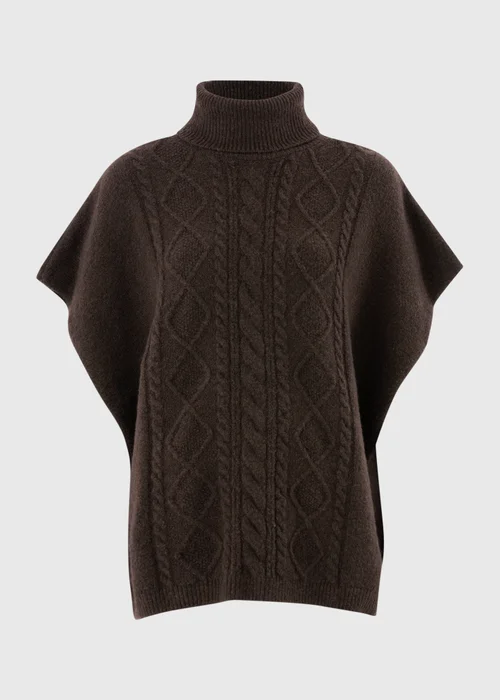 Brown Cable Knit Poncho - One Size Image 4