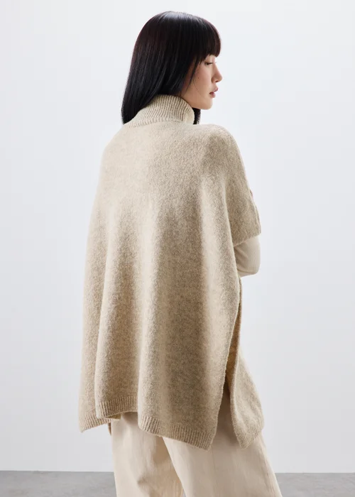 Oatmeal Cable Knit Poncho - One Size Image 2