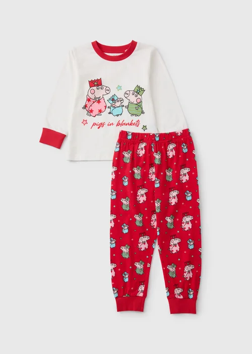 Peppa Pig Kids Red Pigs in Blankets Christmas Pyjamas (1-5yrs) - 1-1.5 Yrs Image 1