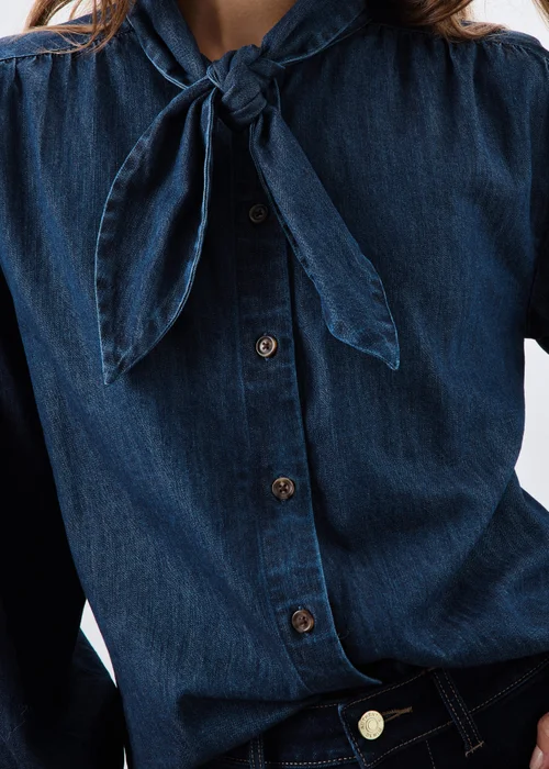 Blue Denim Tie Neck Detail Blouse - 8 Image 3