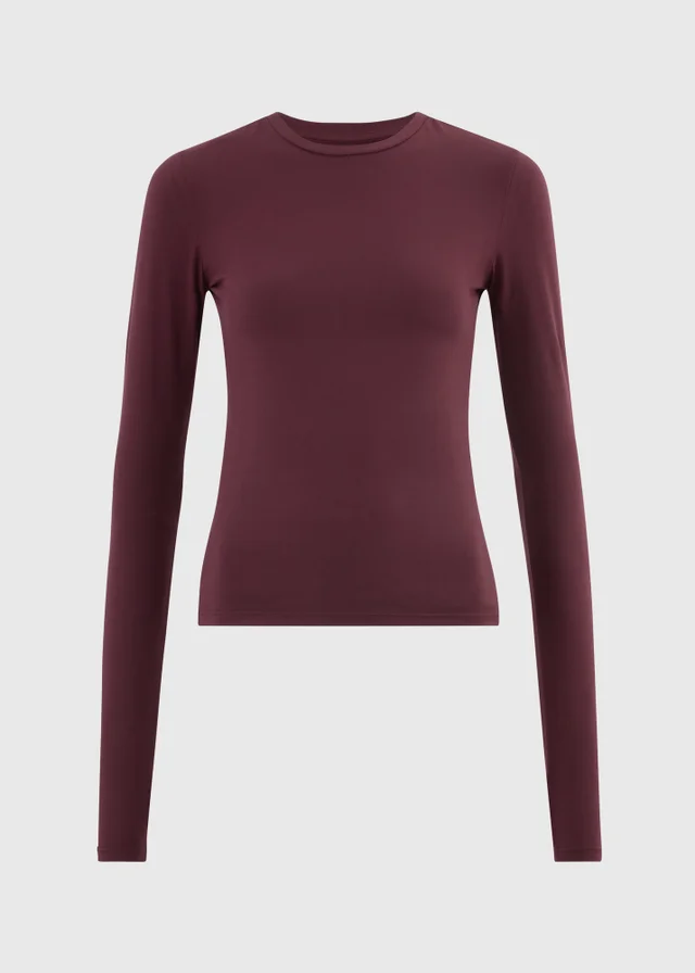 Souluxe Burgundy Long Sleeve Fitted T-Shirt