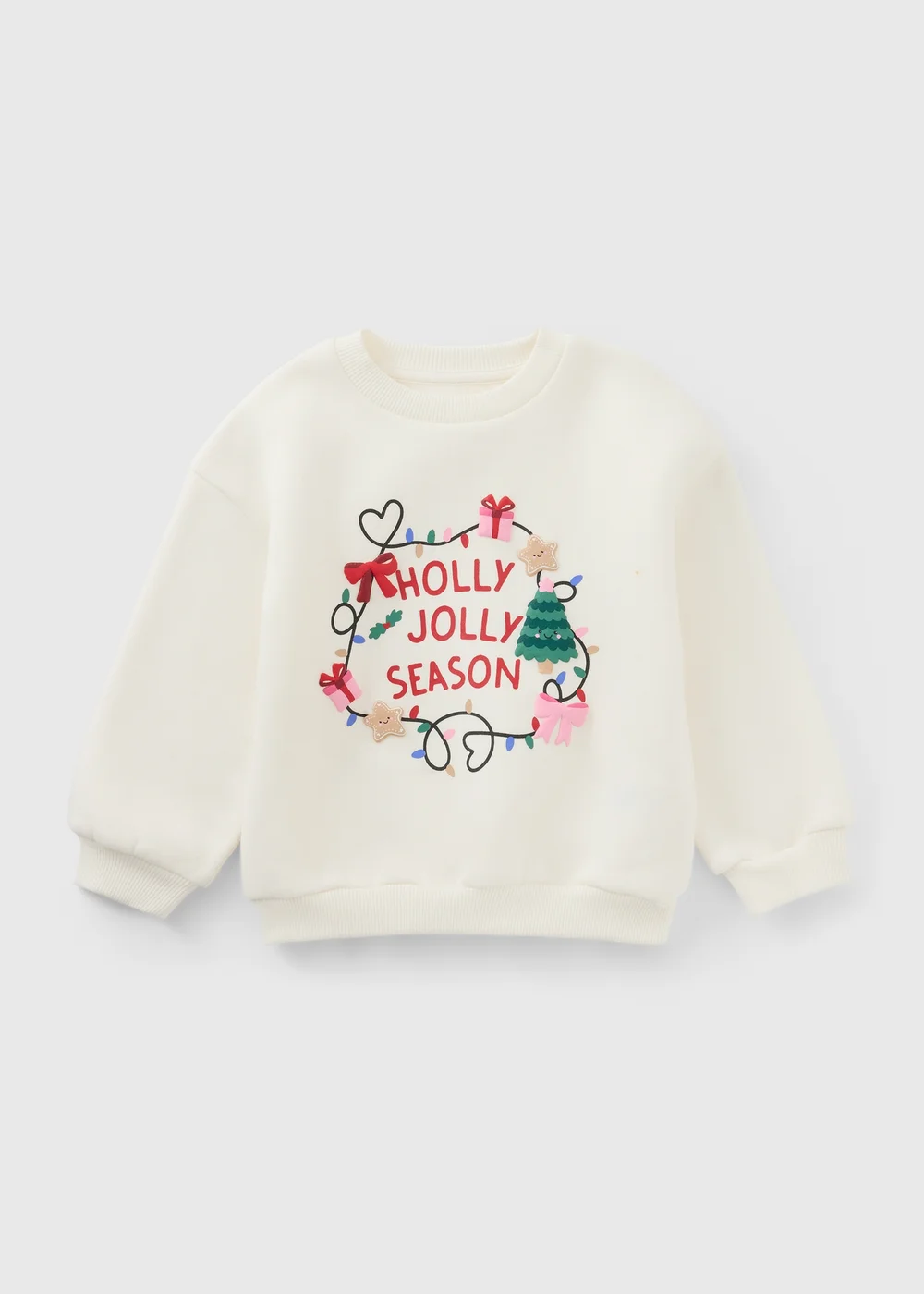 Girls Cream Holly Jolly Christmas Sweatshirt (1-8yrs) - 1-1.5 Yrs Image 1