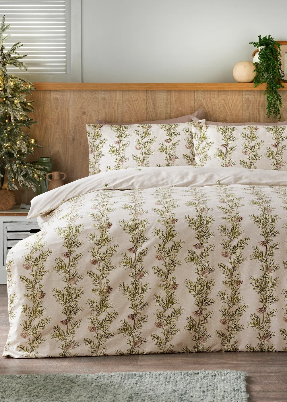 Cream Pinecone Foliage Duvet Set - Single Image 1