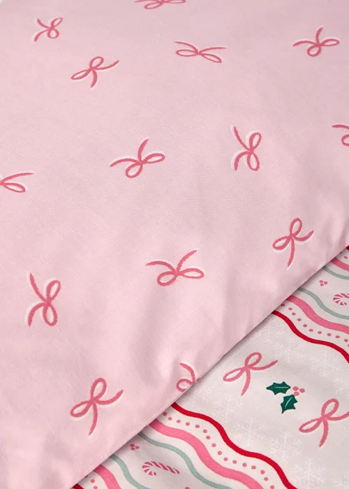 Pink Bow Christmas Duvet Set - Single Image 3