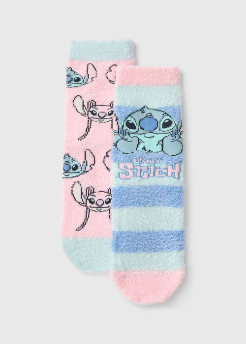 2 Pack Girls Pink Stitch Slipper Socks (Younger 4-Older 12) - 6-8.5 Image 1