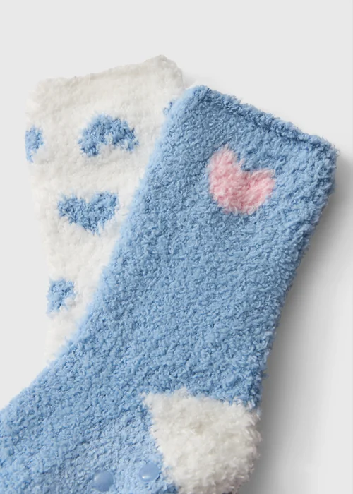 2 Pack Blue Heart Fluffy Socks - 6-8.5 Image 2
