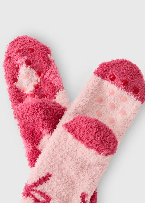 2 Pack Girls Pink Bow Fluffy Socks (Younger 6-Older 6.5) - 6-8.5 Image 2