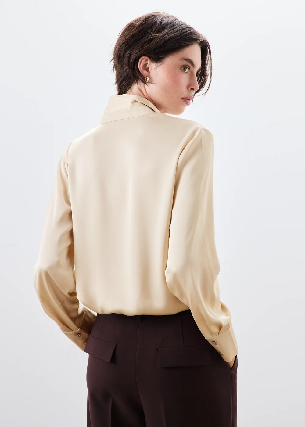 Cream Lace Satin Shirt - 8 Image 1